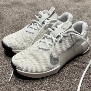 Nike Metcon Training Sneakers | White, Silver Shimmer Logo